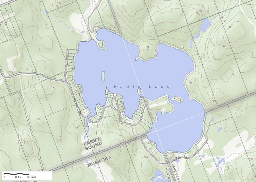 Topographical Map of Foote Lake in Municipality of Kearney and the District of Parry Sound